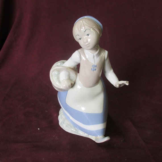 Vintage Rex Valencia Porcelain Figurine of Girl with Basket | Etsy
