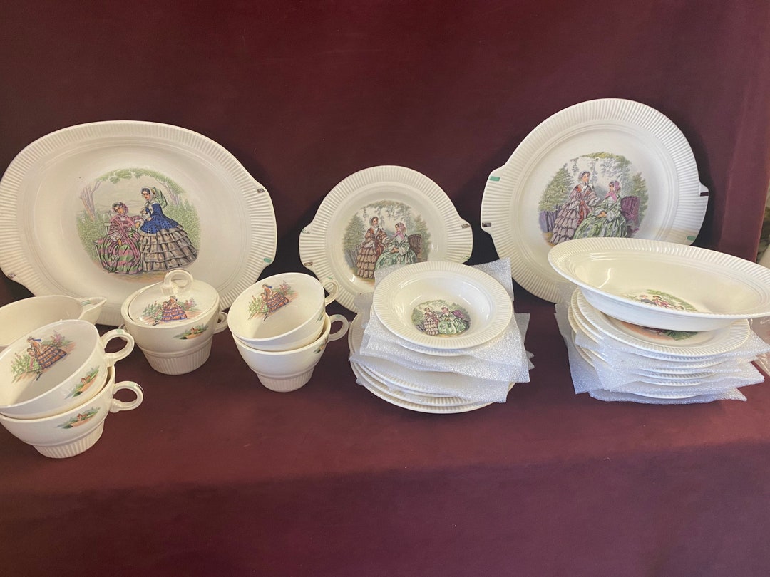 Vintage 26 Piece Luncheon Set, Salem China Godey Prints Porcelain