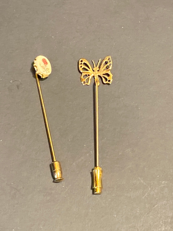 Vintage Lot of 2 Adorable Stick Pins, Butterfly a… - image 1