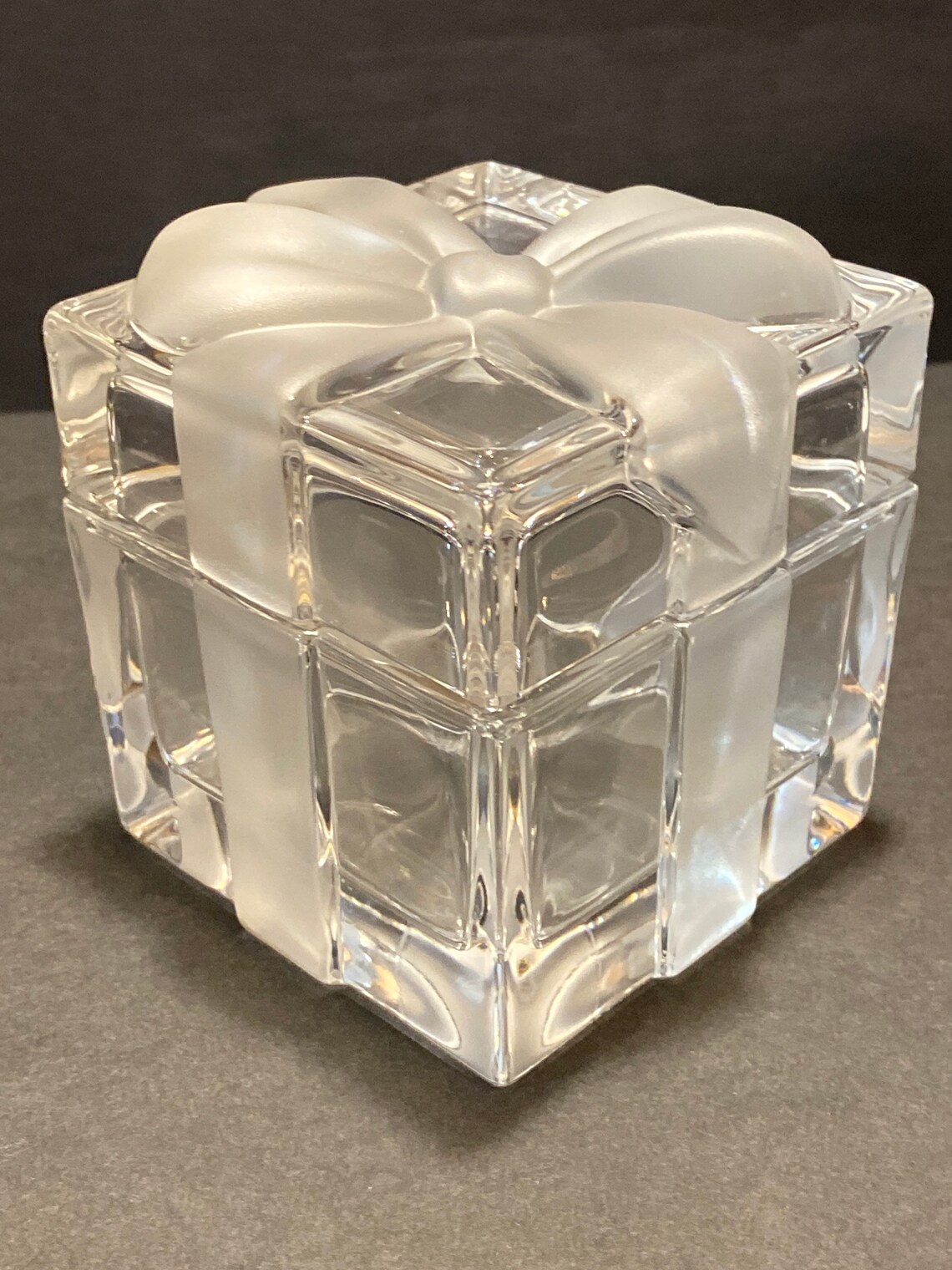 Vintage Tiffany & Co Crystal Glass Box with Frosted Ribbon Bow Etsy