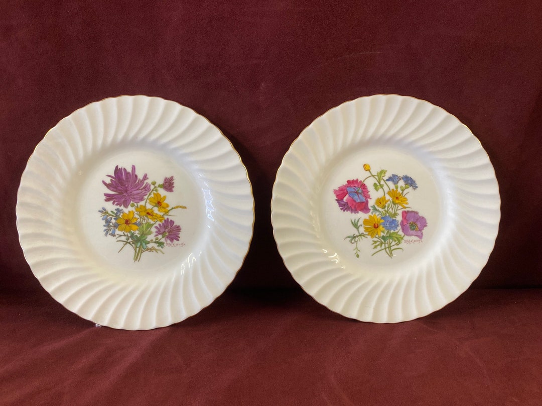Vintage Pair of Minton Handpainted Artist Signed Display Plates, Floral Pattern Design, 9