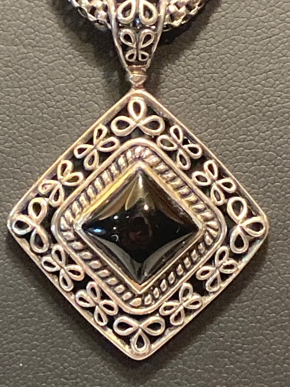 Vintage Sterling Silver Diamond Shaped Pendant Ne… - image 2