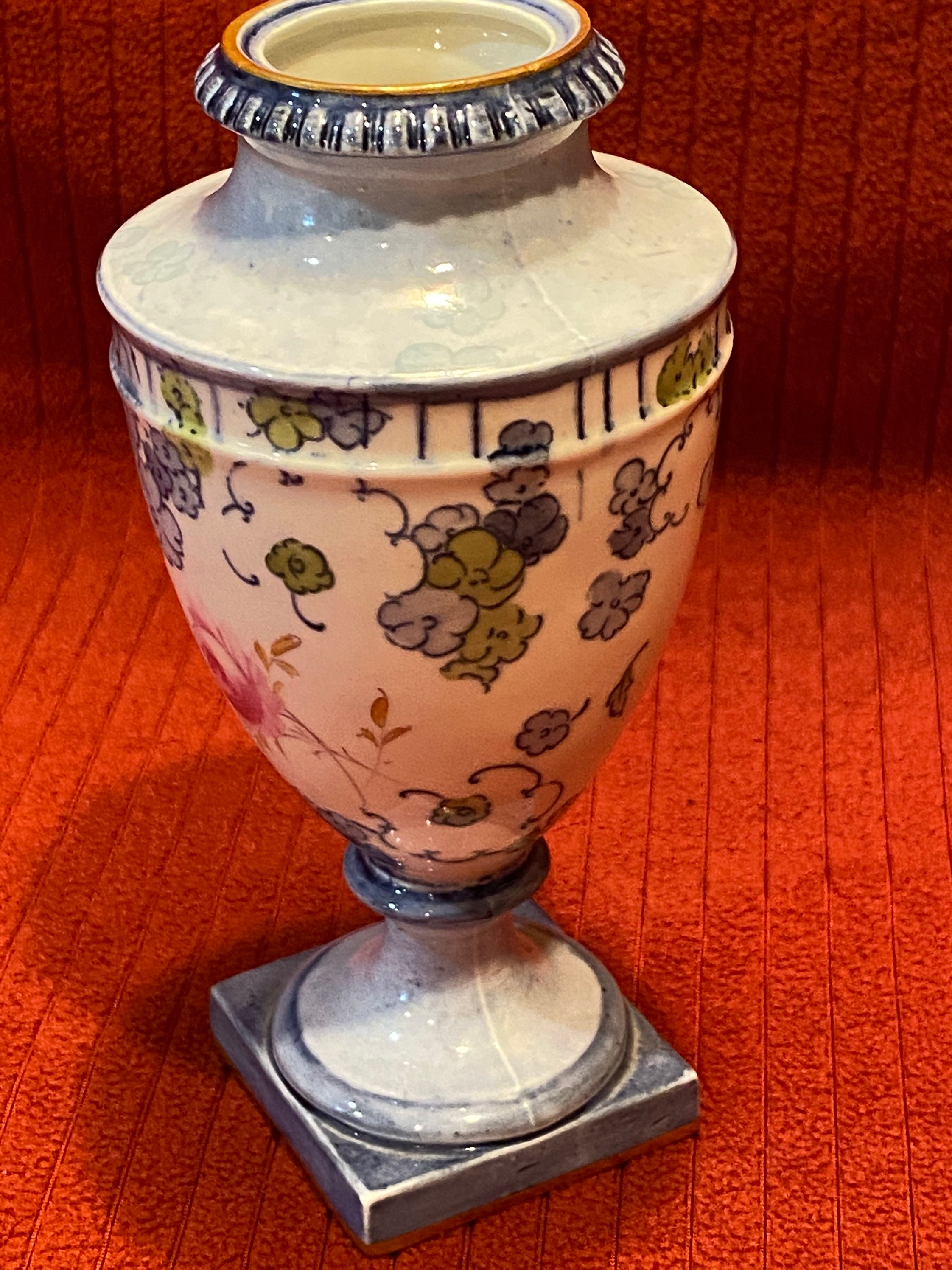 Vintage Royal Crown Derby Vase: Blue Floral Design, Square Base