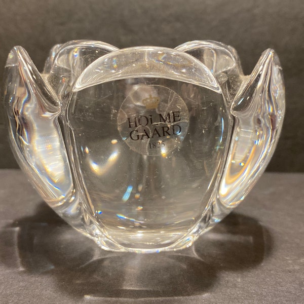 Vintage Crystal Glass Holmegaard Lotus Votive Candle Holder, Denmark, 3-1/2" wide by 3" tall, Beautiful Candle Holder