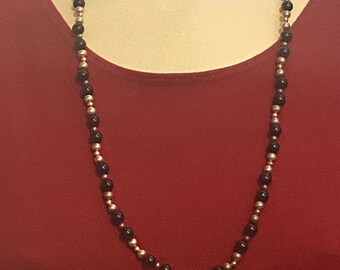 Estate Sterling Silver Ball Necklace: Long Black Bead Chain, 29"