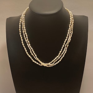 Vintage 14K Gold Triple Strand Pearl Necklace, Gorgeous Piece, 15&quot; long (not counting clasp), Beautiful Pearls