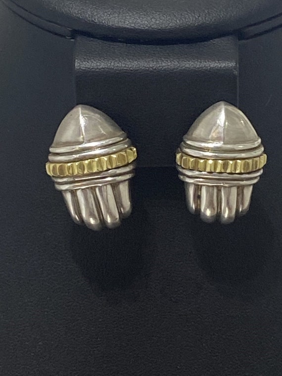 Estate 18K Gold & Sterling Silver Earrings - Designer Signed