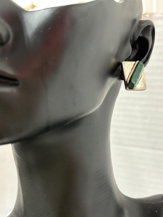 Sterling Silver Malachite Bar Stud Earrings: Stri… - image 7