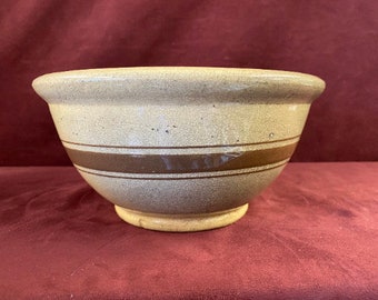 Vintage StoneWare Mixing Bowl, Brown Band, Yellow Ware, Primitive, Earthen Colored, 8" at mouth, 4" tall, SEE DESCRIPTION