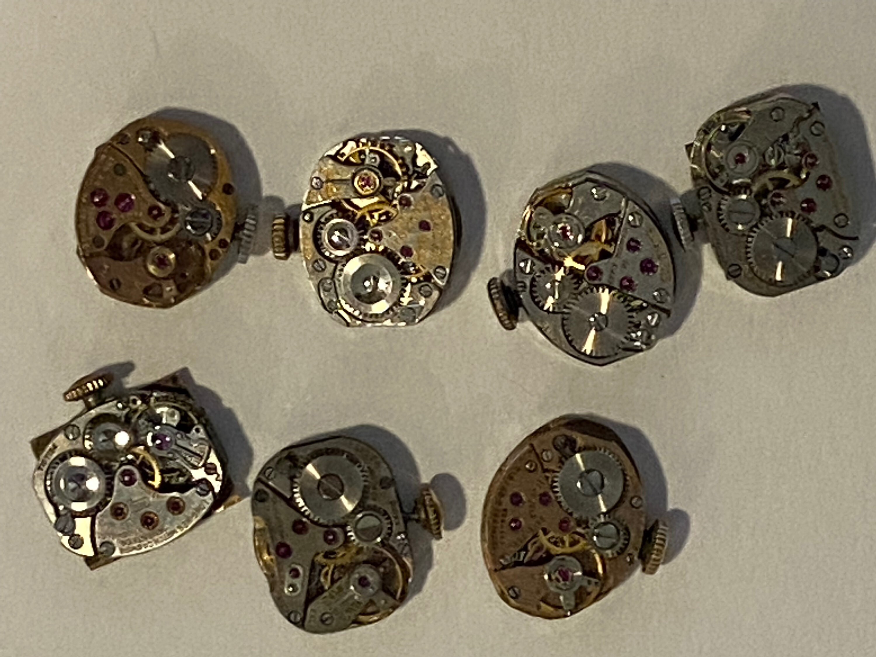 Vintage Lot of 7 Wristwatch Movement Parts, For Parts Only