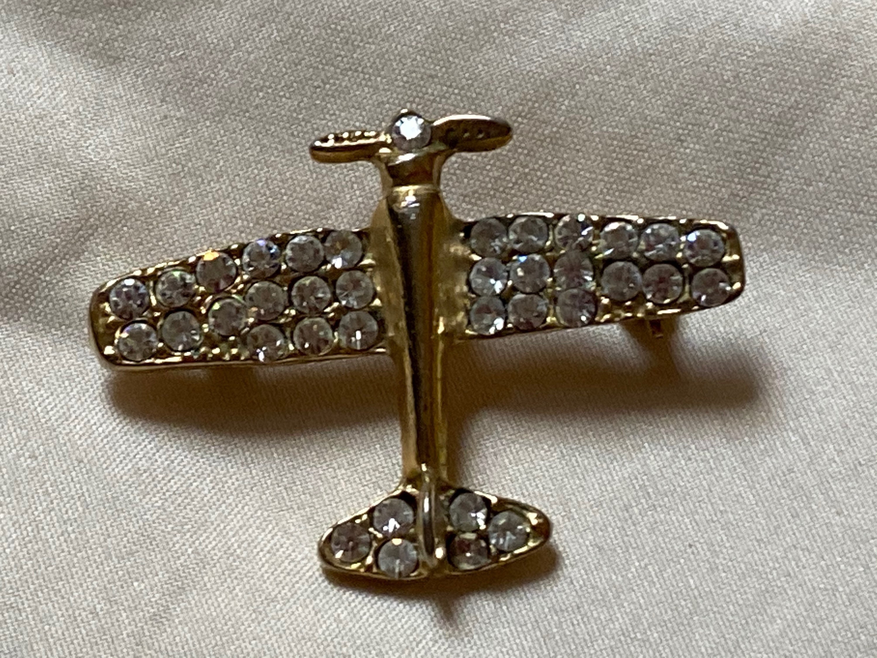 Vintage Gold Tone Rhinestone Airplane Brooch Pin 13/4 Etsy