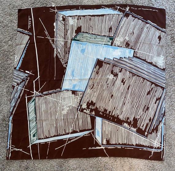 Vintage Tullo Silk Headscarf: Brown Abstract Prin… - image 1