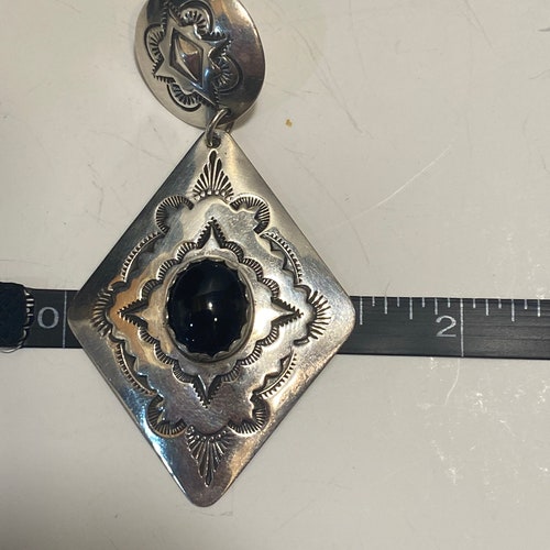 Vintage Navajo AP Sterling Silver and Black Onyx Dangle Pierced Earrings shops Set, Beautiful, Signed by Designer on back AP and Marked Sterling