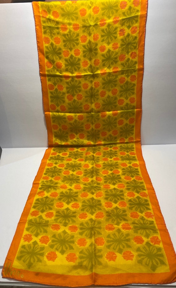 Vintage Vera Silk Scarf, Orange and Green in Colo… - image 4