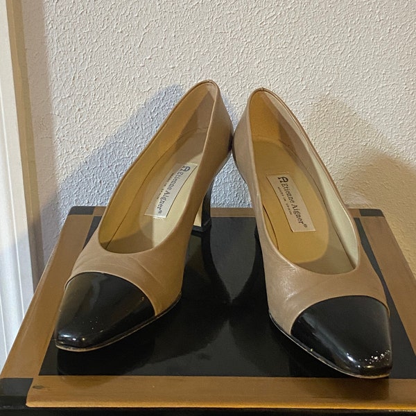 Vintage Etienne Aigner Pumps, Marietta, Two Tone Brown, size 10, Leather, 2-1/2" heel, Made in Spain, Elegant looking, Used