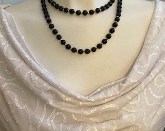 Stunning Estate Black Onyx (?) Beads and alternating 14K Gold Balls Necklace, Black Beads are 8mm, Gold balls approx. 2mm, approx. 35"