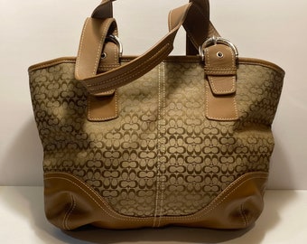 Vintage Coach Signature Canvas & Leather Handbag - Brown Logo Tote