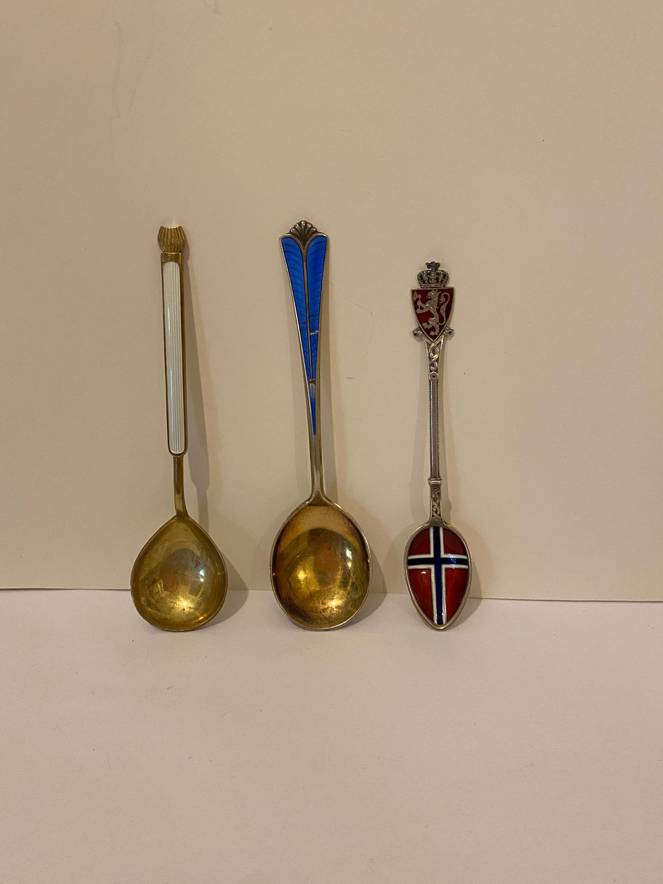 Vintage Sterling Silver Enamel Souvenir Spoons: Norway, Denmark