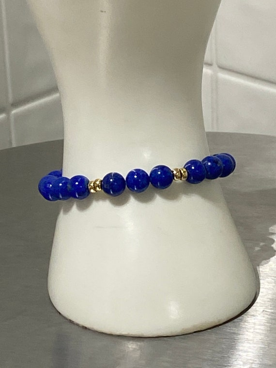 Gorgeous Estate 14K Gold Ball and Royal Blue Beads