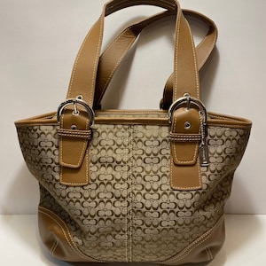 Vintage Coach Signature Canvas & Leather Handbag - Brown Logo Tote