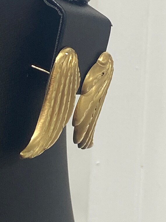 Gorgeous Estate 14K Gold Angel Wing Earrings, Pos… - image 7