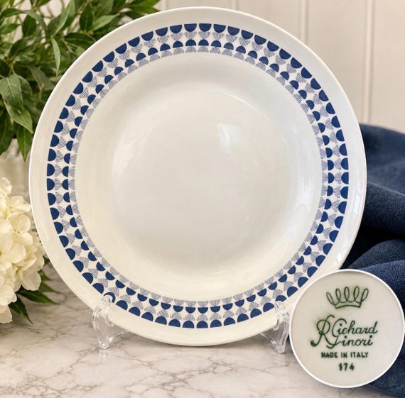 Vintage Richard Ginori Dinner Plates Set of 10 Blue White Italian