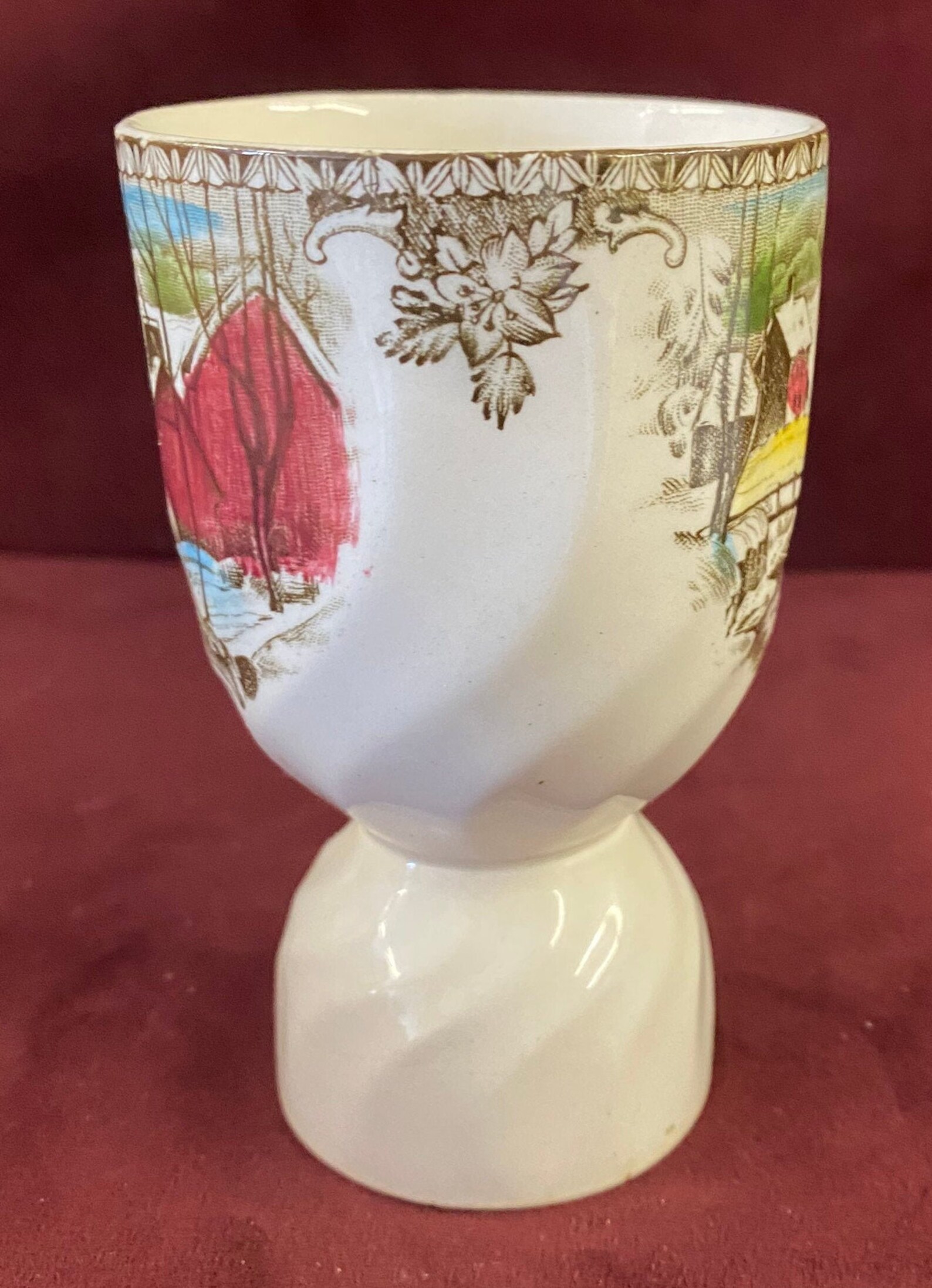 Vintage Double Egg Cup Beautiful Scenery Depicting Trees and Etsy