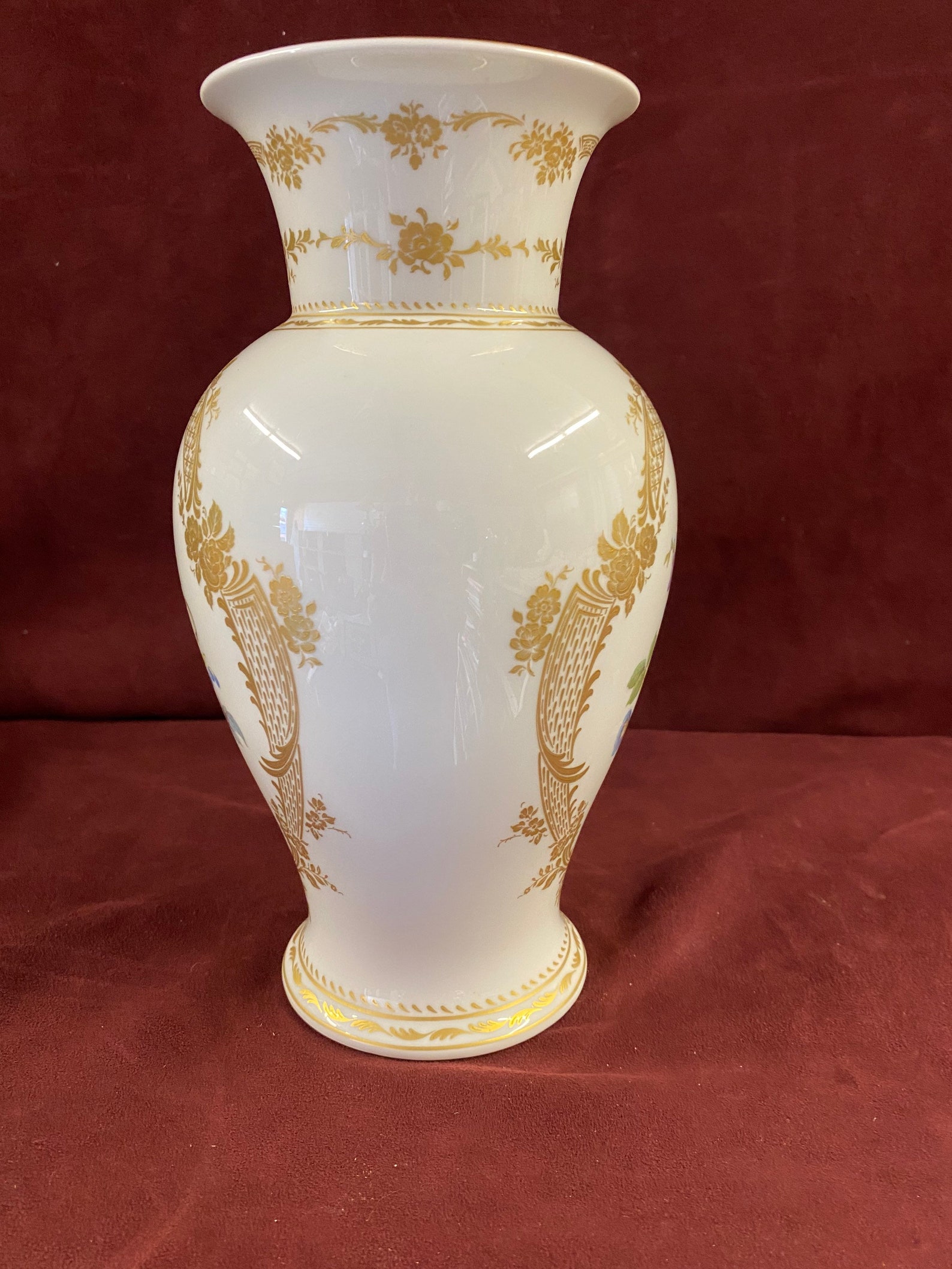 Vintage AK Kaiser Vase Floral and Gold Pattern Blue Crown Etsy