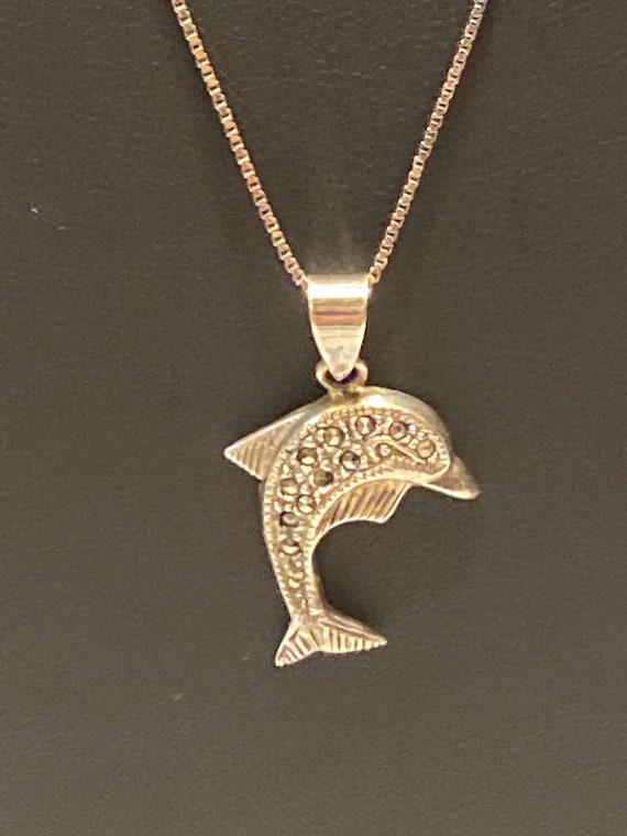 Vintage Sterling Silver Dolphin Pendant Necklace, 