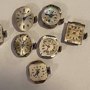 Vintage Lot of 7 Wristwatch Movement Parts, For Parts Only, LeCoultre, Elgin, Luva Dreffa ?, Wittnauer, Benrus, Girard Perregaux, Longines