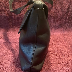 Vintage Paloma Picasso Black Leather Handbag, Leather Shoulder Bag, Crossbody purse, Adjustable, 11-1/2 wide, 8-1/2 tall, and 2-1/2 deep image 2