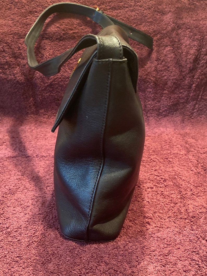 Vintage Paloma Picasso Black Leather Handbag, Leather Shoulder Bag, Crossbody purse, Adjustable, 11-1/2 wide, 8-1/2 tall, and 2-1/2 deep image 2