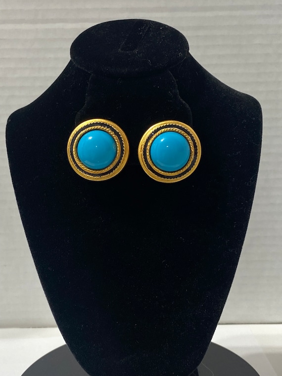 Vintage David Dubin Gold Tone Turquoise Clip On Earrings