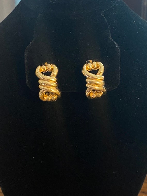 Vintage Estate Gold Tone Clip On Earrings, Signed… - image 2