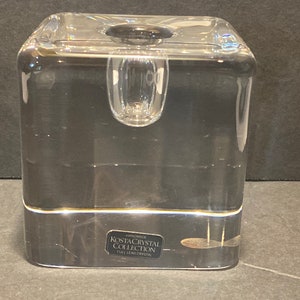 Signed Goran Warff Kosta Boda Crystal Cube Candlestick Holder - Swedish Art