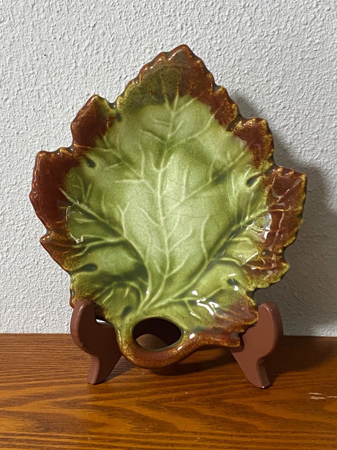 Estate Glazed Pottery Leaf Dish Majolica Etsy