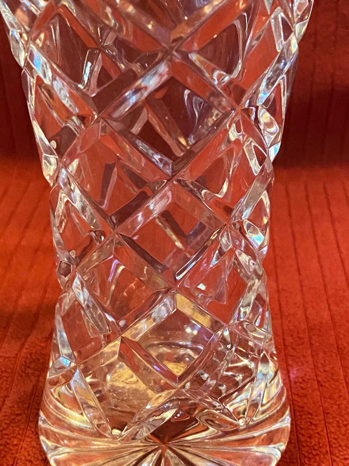 Vintage Hand Cut Crystal Clear Glass Vase Diamond Etsy