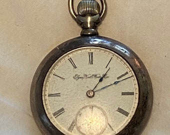 Vintage Elgin National Watch Co Pocket Watch, Sterling Silver Case, Works Great, Details in Description, Beautiful Watch, Heavy and Big