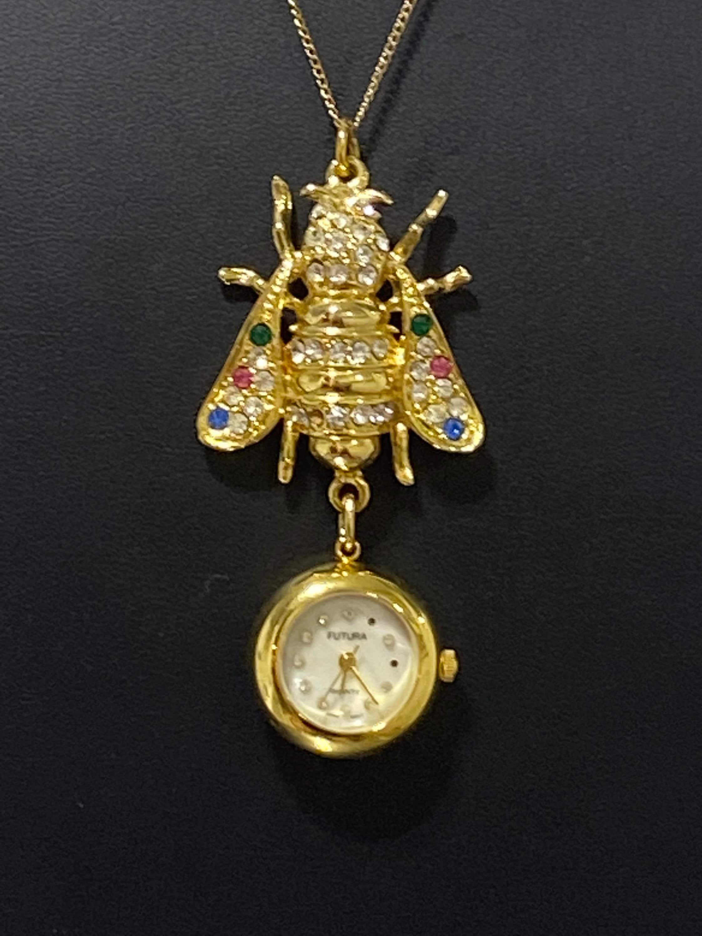 Gorgeous Estate Futura Gold Tone With Rhinestones Bee Pendant Watch Works Great 2 3 4 by 1 1 4 SEE DESCRIPTION Etsy Australia