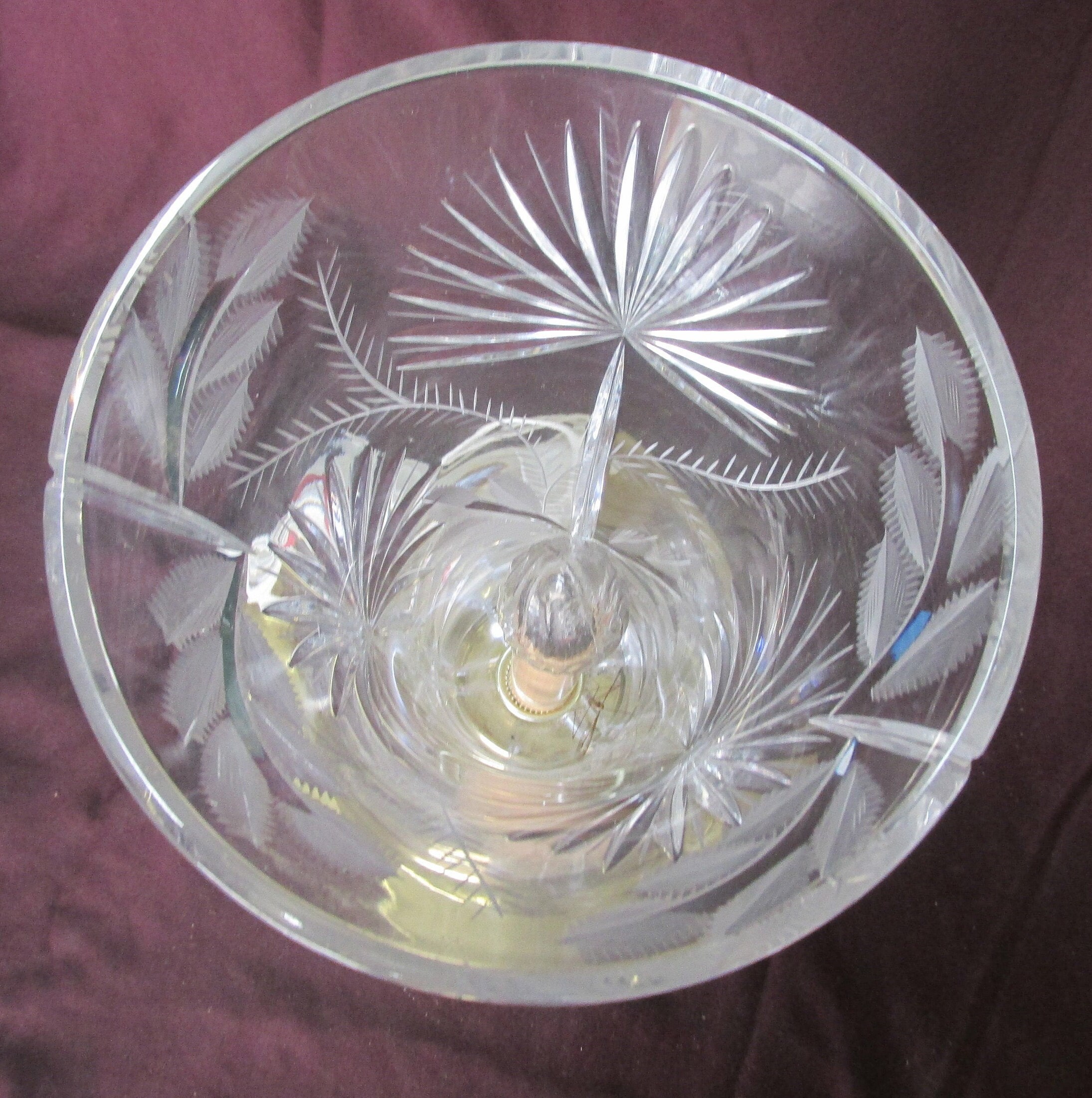 Marked Dresden Cut Crystal Glass Vase With Brass Base Accent