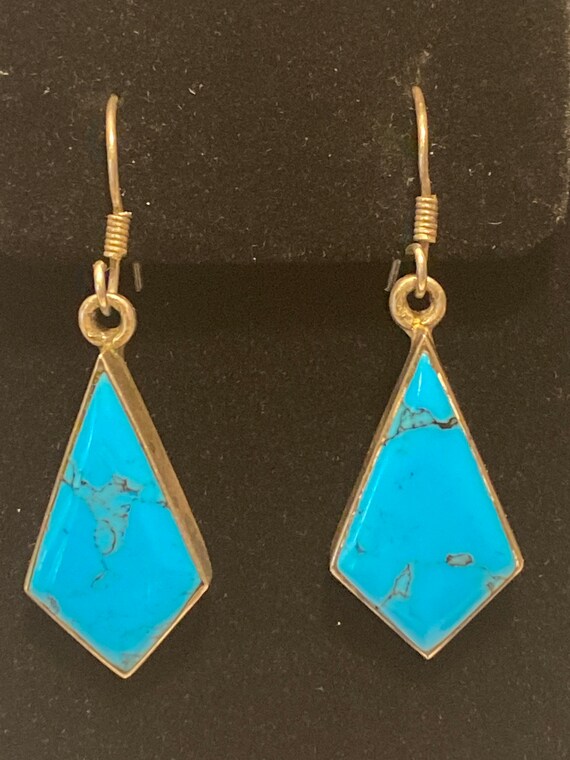 Vintage Sterling Silver and Turquoise Kite Shaped… - image 4