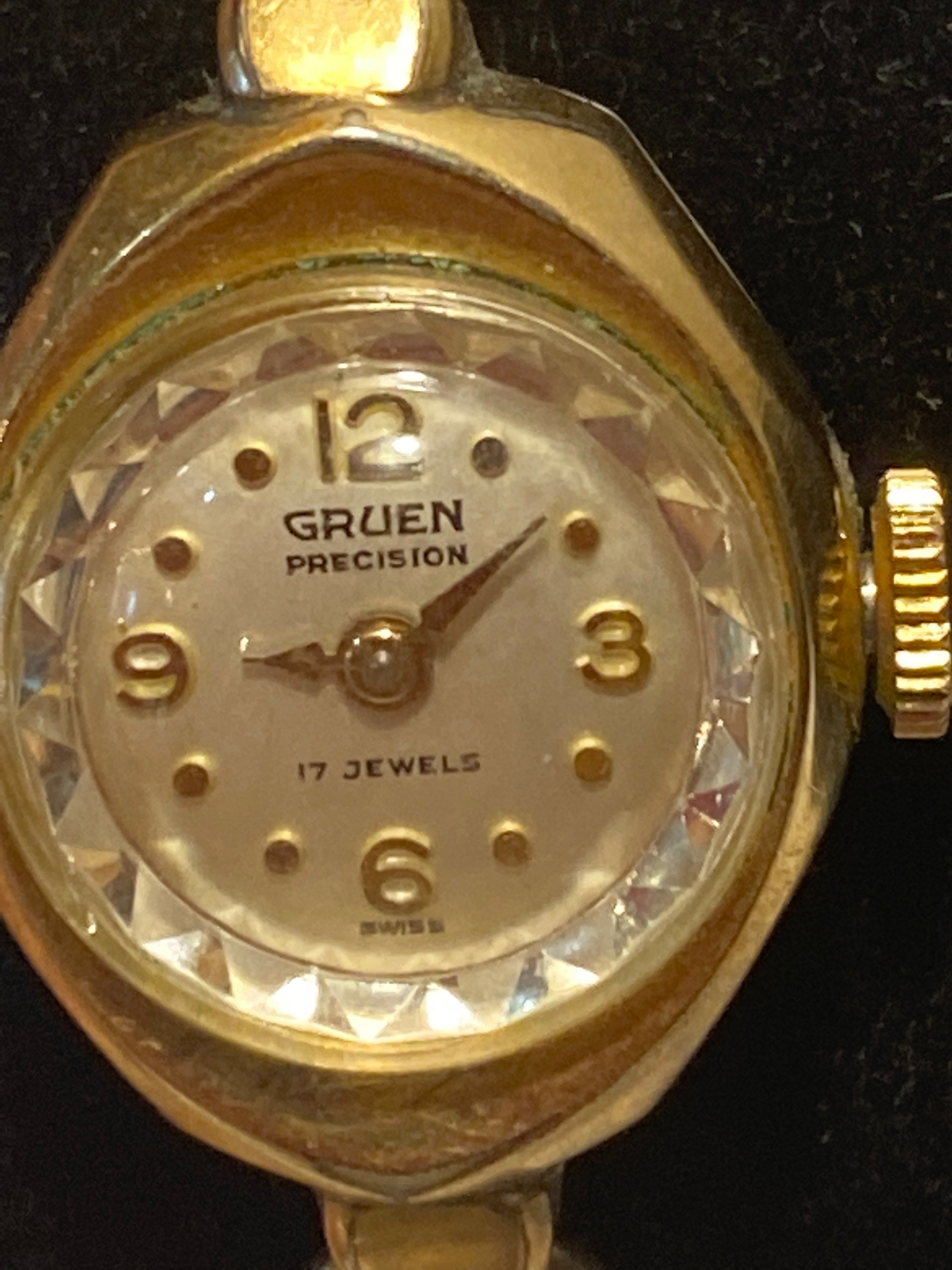 Reloj de pulsera Vintage Gruen Precision para mujer 17 joyas banda elastica chapado en oro laminado de 10 quilates fabricado en Suiza funciona bien Etsy Mexico