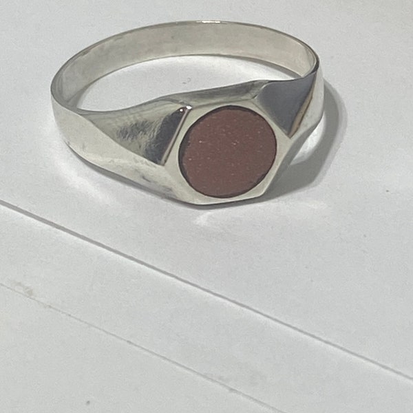 Vintage Estate Sterling Silver Signet Ring with Carnelian (?) and Hexagonal Sides, sz 8 Marked 925, 3-98 (?), Lovely Unique Piece, FREE SHIP