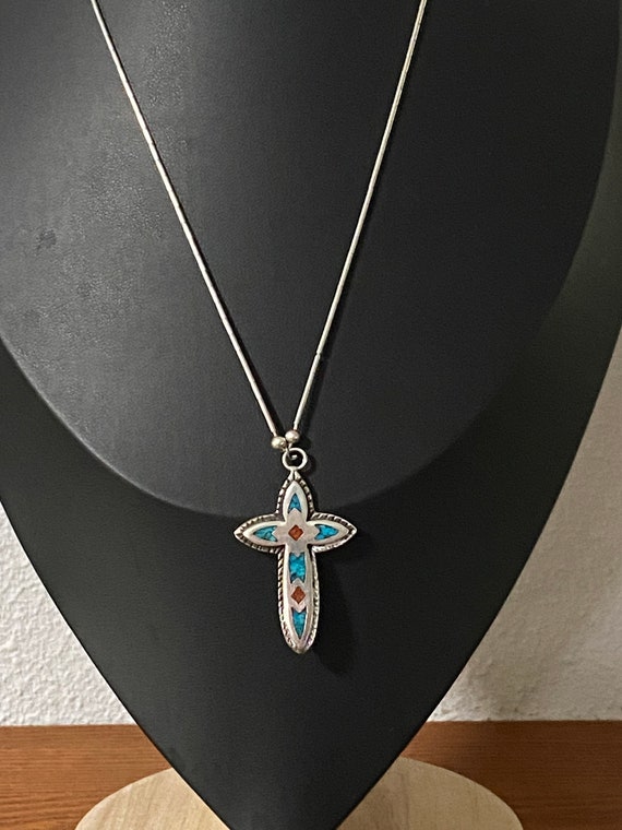 Lovely Estate Silver Cross Pendant Necklace With … - image 5