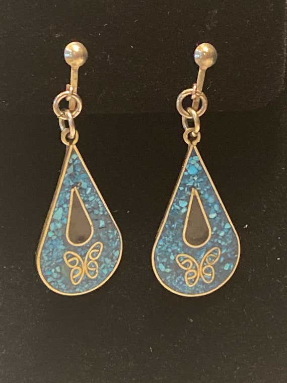 Vintage Alpaca Silver Turquoise Earrings with Butt