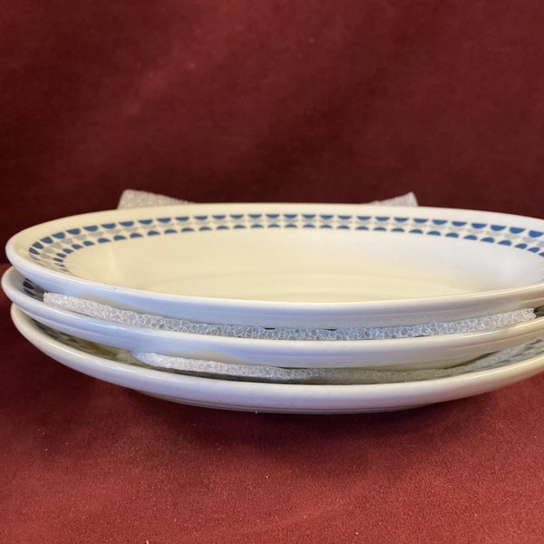 Vintage Rare Richard Ginori Fine China Set of 3 Oval Dish Plates, 8-1/4" x 5-3/8", Made in Italy, Blue and White Band Outer Edge