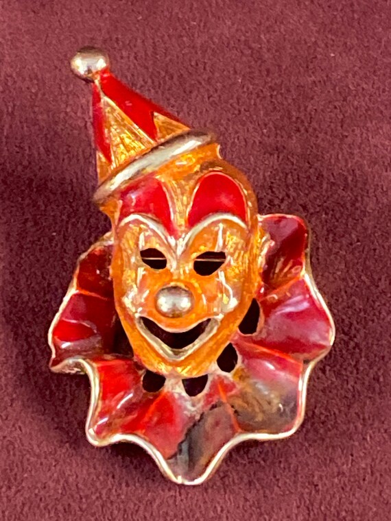Vintage Red and Orange Clown Brooch Pin Funny Face 2 Tall