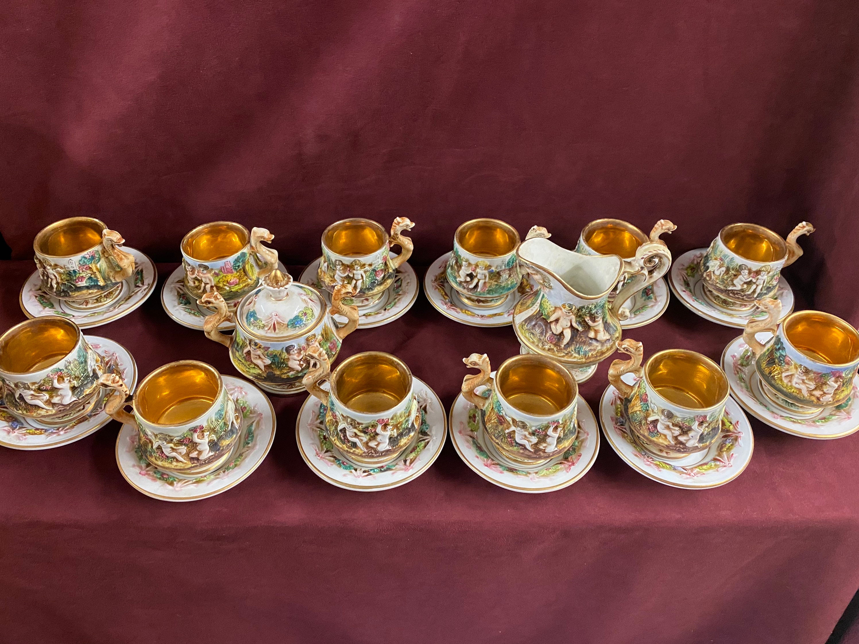 Capodimonte Tea Set for 12 W/creamer Sugar Cups Saucers Etsy