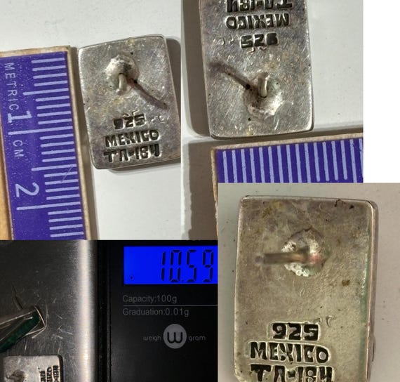 Sterling Silver Malachite Bar Stud Earrings: Stri… - image 10