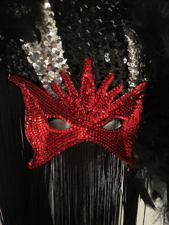Antique Look Venetian Party Masquerade Mask - Mens Masquerade Mask Antique Copper Black / Black Red Glitter